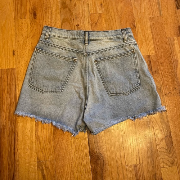 American Apparel Denim High Waisted Shorts Light Wash Raw Hem - Picture 4 of 4